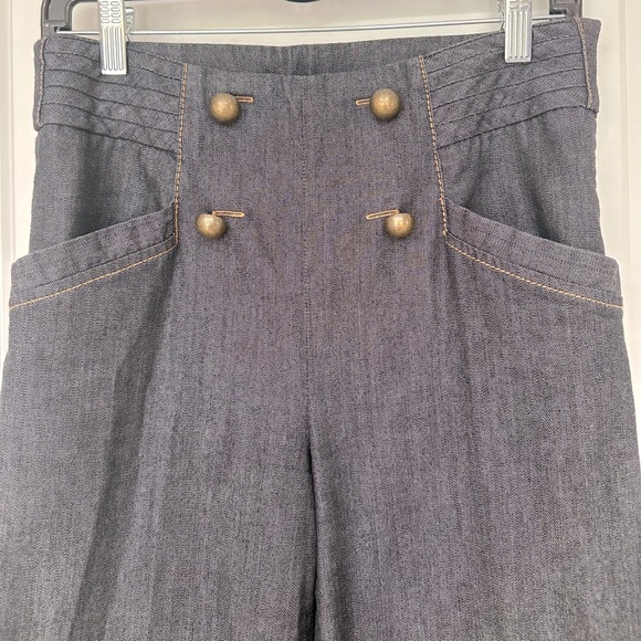 Etcetera Designer Wide Leg Jeans Dark Denim High Waist Size 4 Gold Button De… - Picture 2 of 4